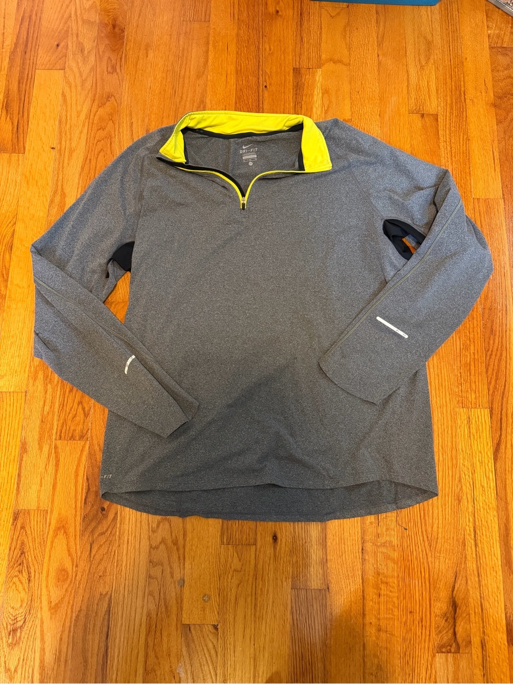Nike Men's Gray Quarter-Zip Performance Pullover with Yellow Trim